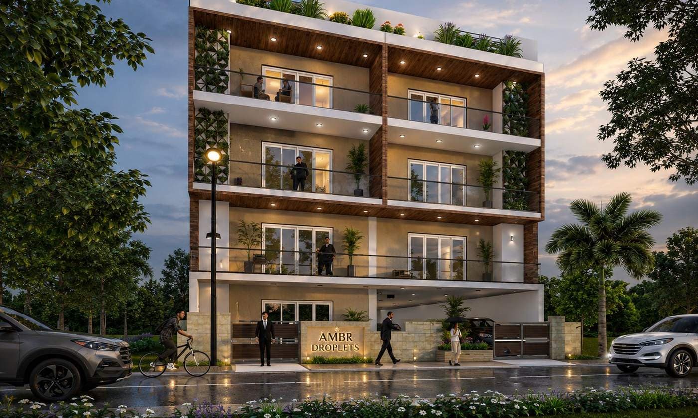 Ambr Homes community at dusk